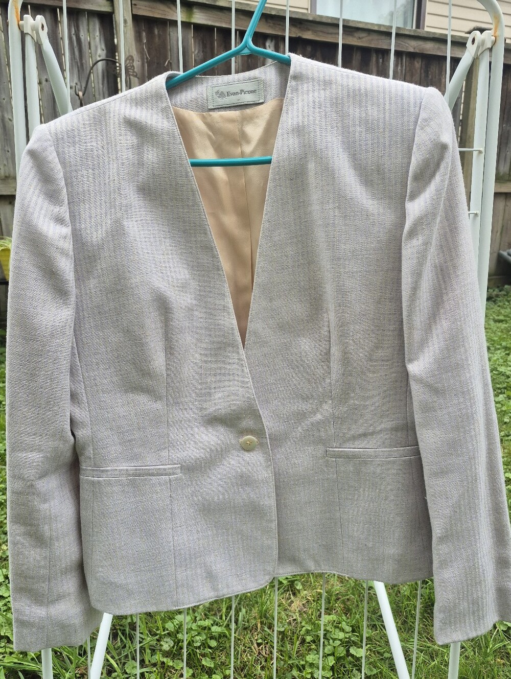 Evan Picone Neutral Light Taupe Single-Button Collarless Blazer